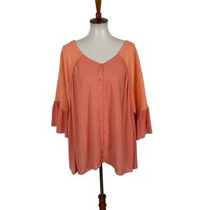 Chicsoul Coral Babydoll Tunic‎ Top 3XL Long Sleeve Flowy Boho Casual